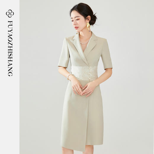 FUYAO扶摇 轻国风复古连衣裙女2024夏季薄款新中式盘扣白色西装裙 商品图2