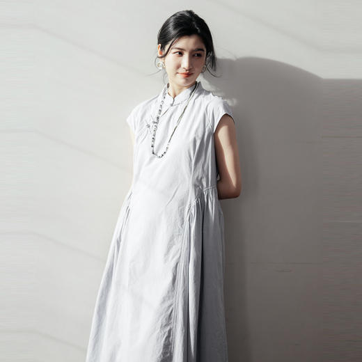 绽放478朵【黑白灰系列·韵姐儿】长绒棉新中式分割短袖连衣裙 商品图2