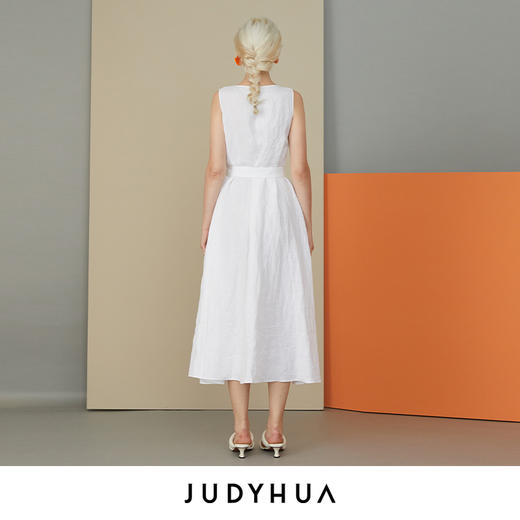 JUDYHUA 亚麻V领收腰连衣裙 商品图2