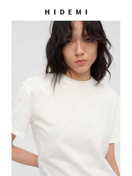 HIDEMI 自然棉织标系列圆领透气舒适短袖t恤 白色/烟灰色/深炭灰 商品图5