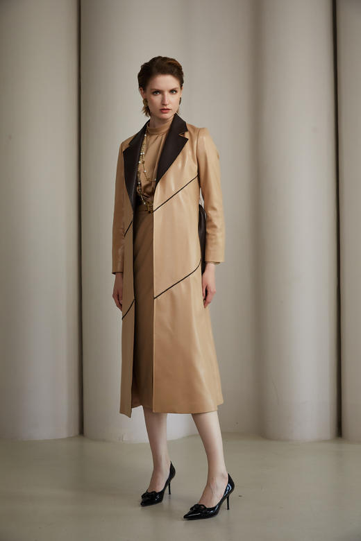 SAFICOO 知性摩登 撞色拼接 中长款风衣 商品图1