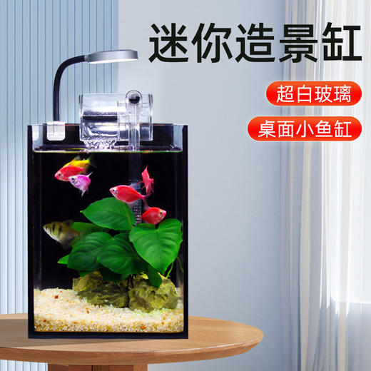 超白玻璃鱼缸造景加厚玻璃斗鱼缸办公桌书桌桌面小型客厅循环 商品图1