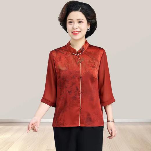 A5668夏装真丝桑蚕丝上衣女洋气中式妈妈装中袖衬衫中老年女装薄款衬衣 商品图3