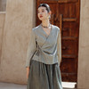 绽放457朵【黑白灰系列·月影】新中式长绒棉柞蚕丝脏染灰带小衫 商品缩略图0