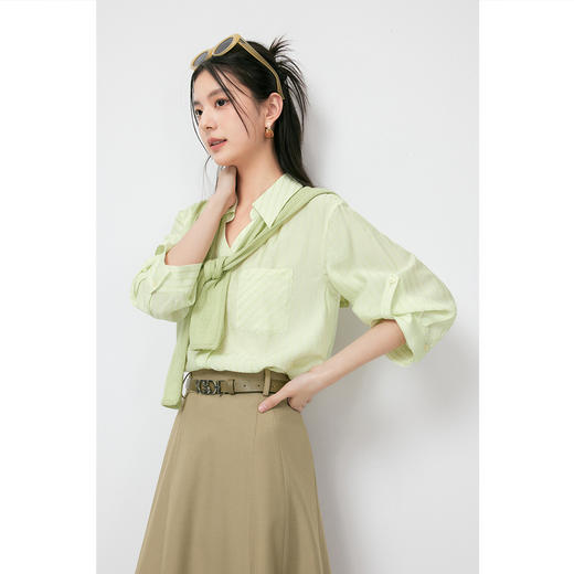 【商场同款】诗凡黎绿色条纹薄荷曼波衬衫2024夏新款女3F4520431 商品图2