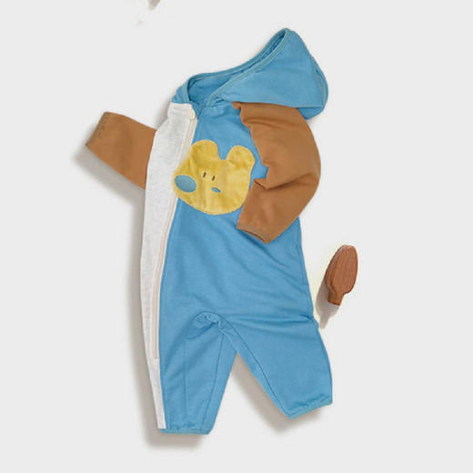 棉果果秋季新品男童撞色卡通爬服连帽连体衣M312720224488 商品图0