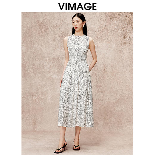 VIMAGE纬漫纪舒适无袖收腰a字印花连衣裙夏季新款V2207809 商品图2