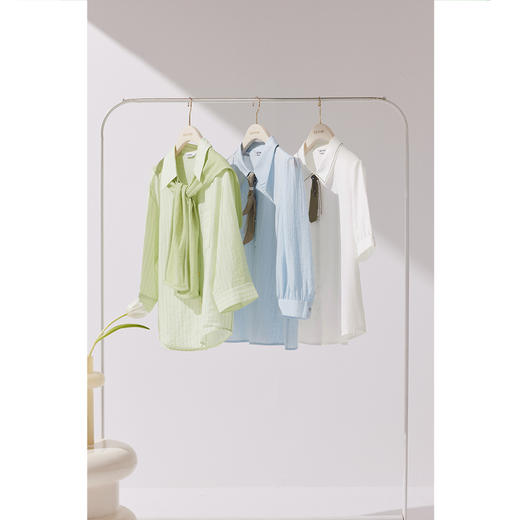 【商场同款】诗凡黎绿色条纹薄荷曼波衬衫2024夏新款女3F4520431 商品图4