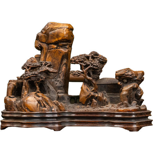 清 张宏裕款竹雕山水山子摆件（红木座） 商品图5