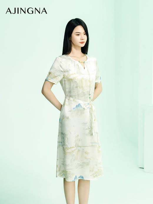 【商场同款】阿菁娜2024夏季新款新中式水墨画收腰连衣裙A30X212075 商品图2