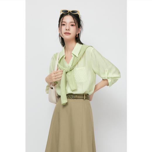 【商场同款】诗凡黎绿色条纹薄荷曼波衬衫2024夏新款女3F4520431 商品图0