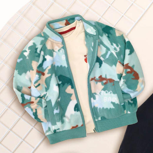 棉果果秋季新品男童无帽百搭满印加绒加厚外套摇粒绒外套M312100424477 商品图0