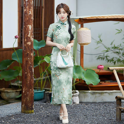 SYK-881新款香港女装旗袍年轻款妈妈旗袍三分袖女复古修身礼服旗袍 商品图0