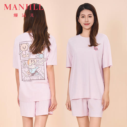 【商场同款】熳洁儿 夏季女士家居服天丝棉圆领短袖短裤套装休闲印花24203216 商品图0