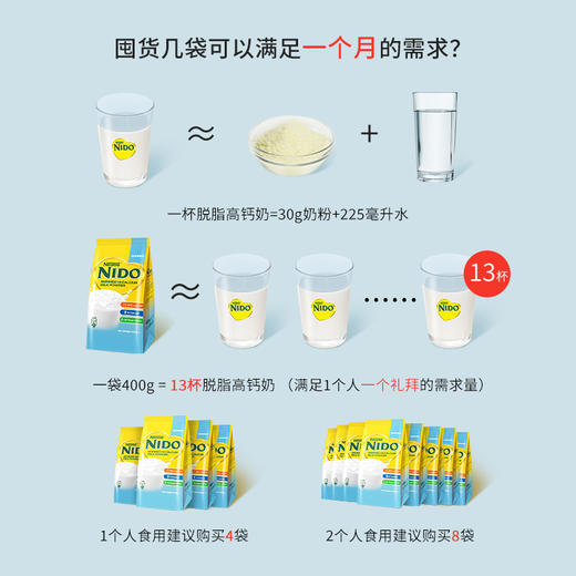 【保税仓】荷兰 雀巢 NIDO 速溶脱脂高钙调制乳粉400g(有效期至25年12月） 商品图3