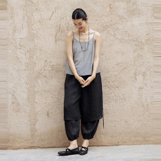 绽放477朵【黑白灰系列·松弛感】天丝亚麻假两件束脚灯笼裙裤 商品图1
