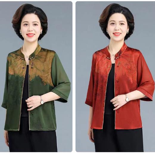 A5668夏装真丝桑蚕丝上衣女洋气中式妈妈装中袖衬衫中老年女装薄款衬衣 商品图1