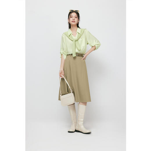 【商场同款】诗凡黎绿色条纹薄荷曼波衬衫2024夏新款女3F4520431 商品图1