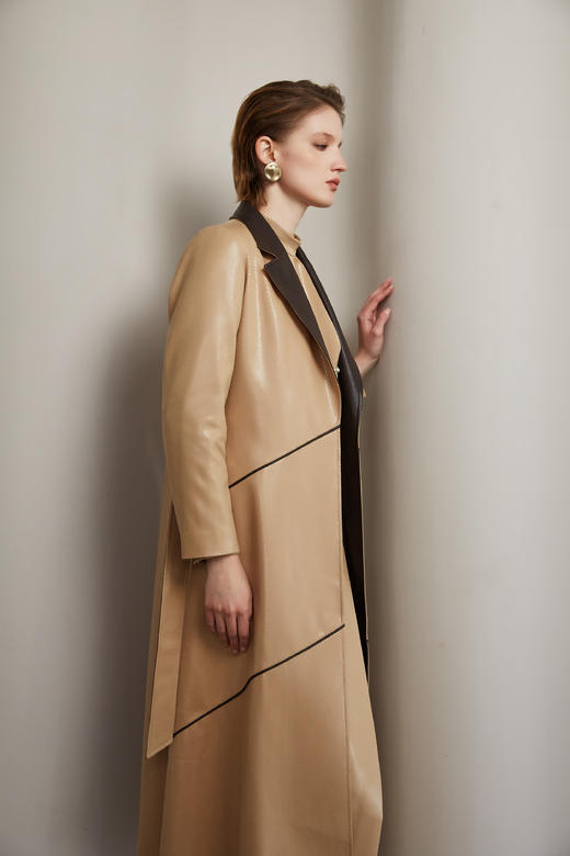 SAFICOO 知性摩登 撞色拼接 中长款风衣 商品图2
