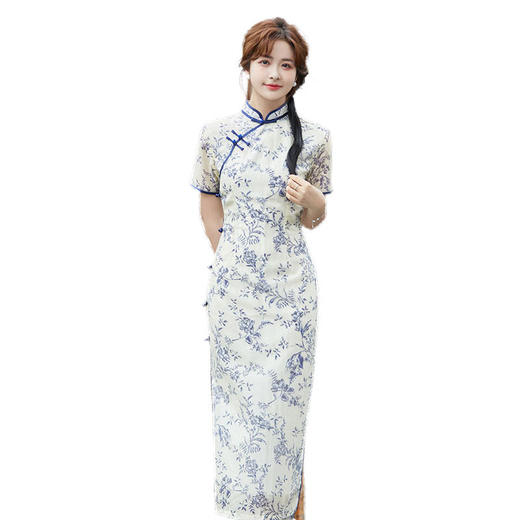 SYK-878-1旗袍年轻款三分袖女复古修身礼服2024年新款旗袍中式春秋款 商品图4