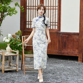 SYK-878-1旗袍年轻款三分袖女复古修身礼服2024年新款旗袍中式春秋款