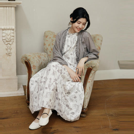* 绽放466朵【黑白灰系列·夏花】汉麻棉铅笔风花卉无袖背心连衣裙 商品图2