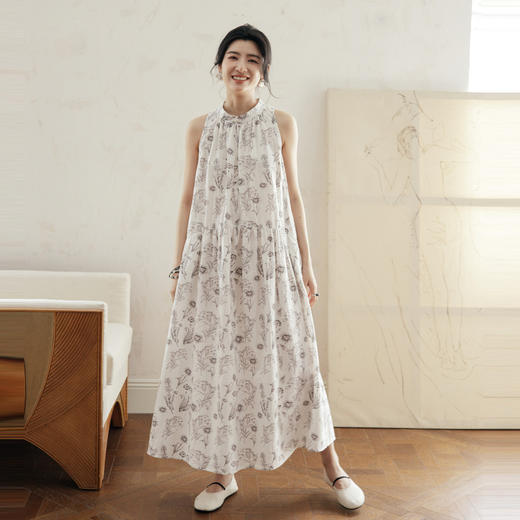 * 绽放466朵【黑白灰系列·夏花】汉麻棉铅笔风花卉无袖背心连衣裙 商品图1