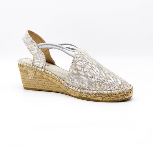 断码特价38码——西班牙原产手工制作时尚轻便超舒适女款坡跟草编鞋511LY-银白色 商品图1