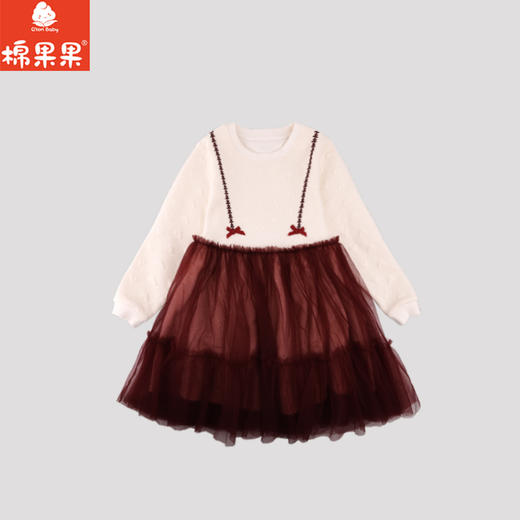 棉果果秋季新品女童百搭空气层保暖网纱连衣裙M322700624411 商品图2