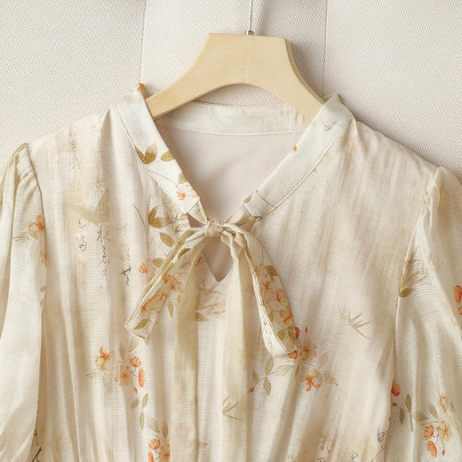 法式印花雪纺连衣裙，轻熟风碎花收腰气质长裙CC-J-662 商品图3