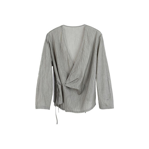 绽放457朵【黑白灰系列·月影】新中式长绒棉柞蚕丝脏染灰带小衫 商品图4