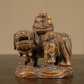 清 黄杨木雕番人进宝摆件