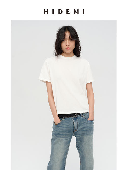 HIDEMI 自然棉织标系列圆领透气舒适短袖t恤 白色/烟灰色/深炭灰 商品图4