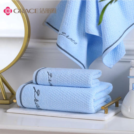 洁丽雅（Grace）浴巾家用纯棉 柔软吸水全棉大号毛巾浴巾 1*浴巾+2*毛巾组合装 （蓝色） 商品图4