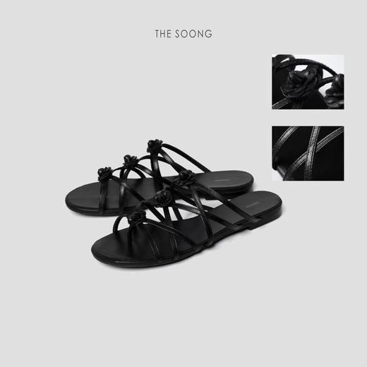 THESOONG|’山茶花凉鞋‘黑色羊皮细带编织网凉鞋HWXZ4615 商品图1