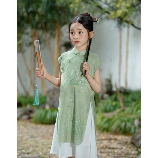 绿色古风女童，奥戴改良旗袍汉服LSB- 3003 商品图4