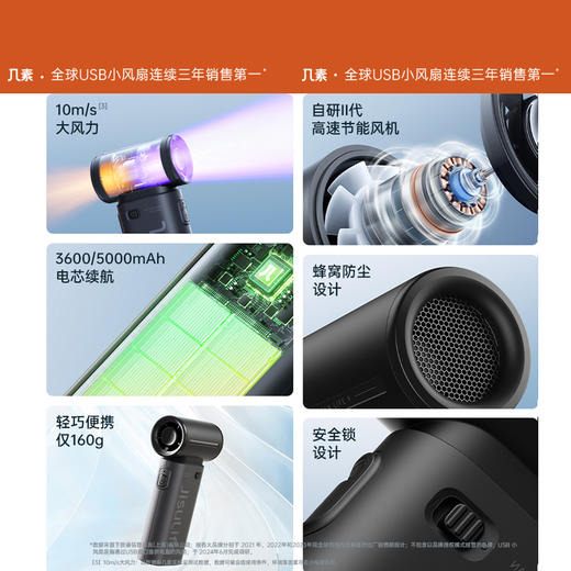 几素超高速节能手持小风炮迷你便携式usb小风扇强力散热桌面制冷降温神器无叶涡轮静音大风力电风扇随身小型 商品图5