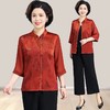 A5668夏装真丝桑蚕丝上衣女洋气中式妈妈装中袖衬衫中老年女装薄款衬衣 商品缩略图4