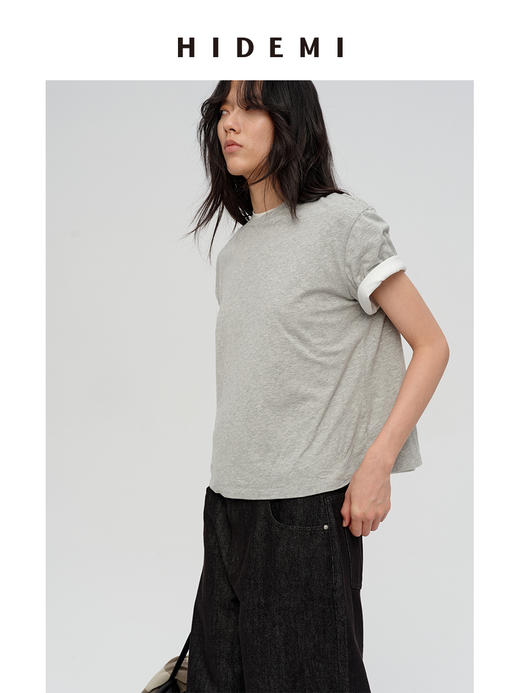 HIDEMI 自然棉织标系列圆领透气舒适短袖t恤 白色/烟灰色/深炭灰 商品图8