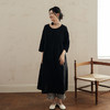 绽放496朵【黑白灰系列·慵懒夏日】亚麻宽松碎褶圆领长款连衣裙 商品缩略图2