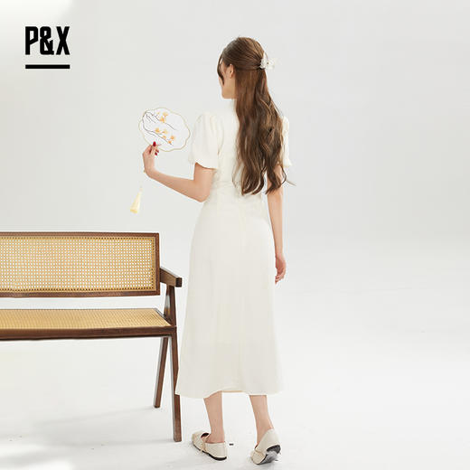P&X设计师女装秋季复古禅意新中式中国风连衣长裙 824308399 杏色 商品图3