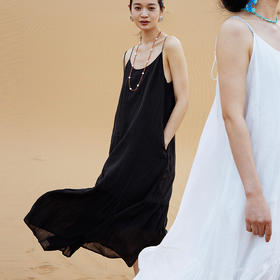 绽放492朵【黑白灰系列·半夏】天丝苎麻连衣裙皱纹轻薄系吊带裙