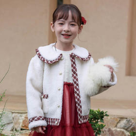 棉果果秋季新品女童小香风保暖洋气羊羔绒外套M322100424403