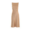 VIMAGE纬漫纪气质通勤纯色无袖一字肩缎面驼色连衣裙秋季新款V2207812 商品缩略图5