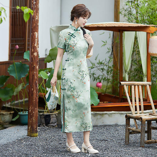 SYK-881新款香港女装旗袍年轻款妈妈旗袍三分袖女复古修身礼服旗袍 商品图2