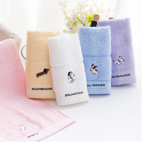 洁丽雅（Grace）毛巾家纺 纯棉儿童洗脸毛巾家用 舒适柔软可爱小狗面巾 50*25cm （白+紫+红+兰） 四条装