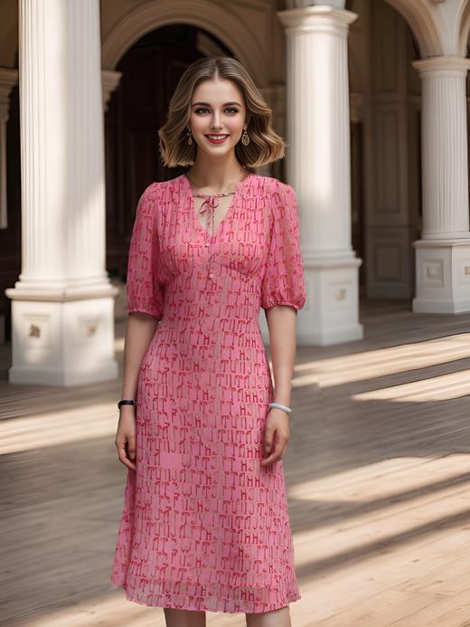 肩抽皱系带连衣裙 商品图1