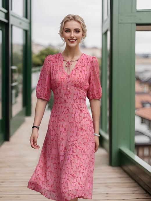 肩抽皱系带连衣裙 商品图3