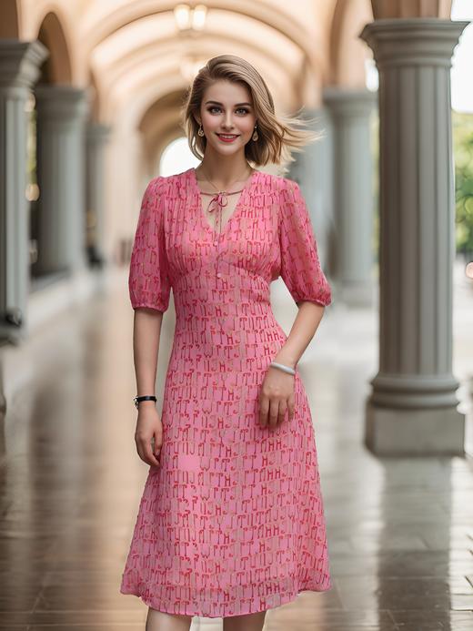 肩抽皱系带连衣裙 商品图0