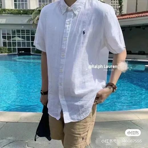 拉夫家亚麻小马刺绣轻薄透气款短袖衬衫 商品图1
